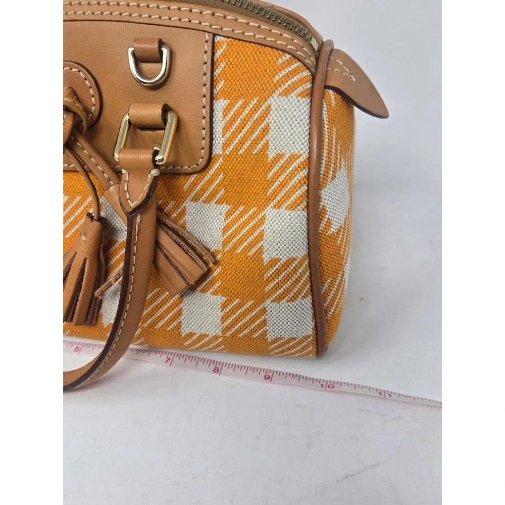 Dooney & Bourke Orange Gingham Canvas Leather Satchel Handbag Bag